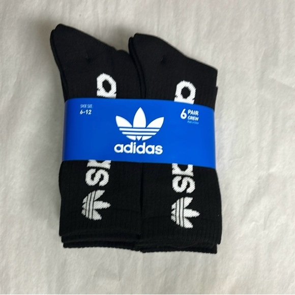 New Adidas Socks Men’s 6 Pair Black Crew Socks Logo Casual Athletic Activewear - Picture 1 of 12